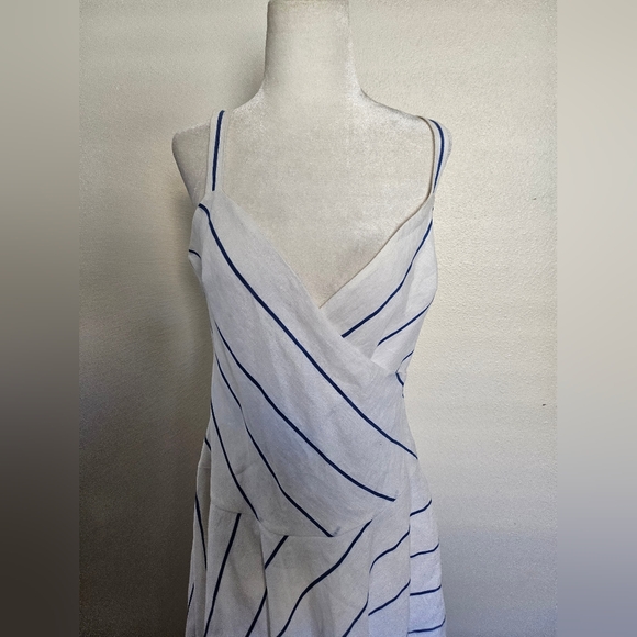 Lauren Ralph Lauren Women's 100% Linen White Blue Striped Midi Dress Sz 6. - Picture 5 of 16